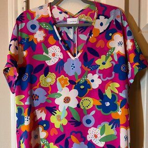 NWT Women's Adrienne Floral Blouse - Bright Multicolor V-Neck Top - Size Medium